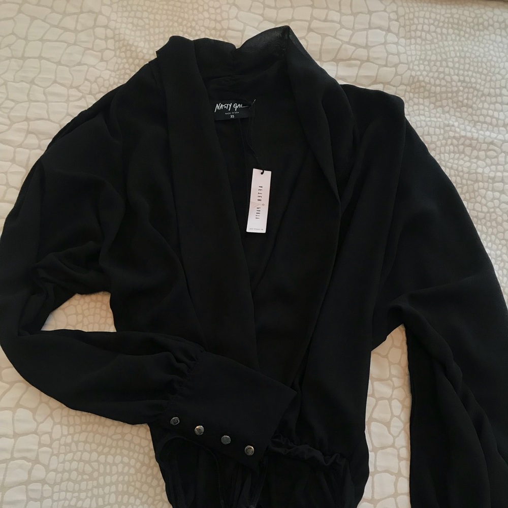 Nasty Gal Deep V Black Bodysuit Blouse